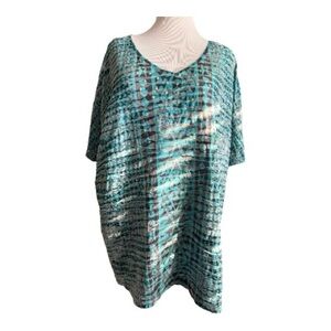 Catherines Teal and Black Geometric Top - Women’s Size 4x